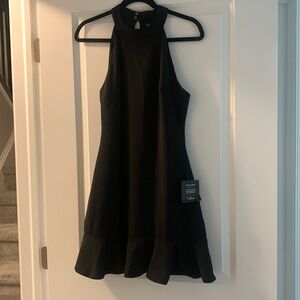 NWT lulus All About Dancing Black Halter Ruffled Mini Dress size large
